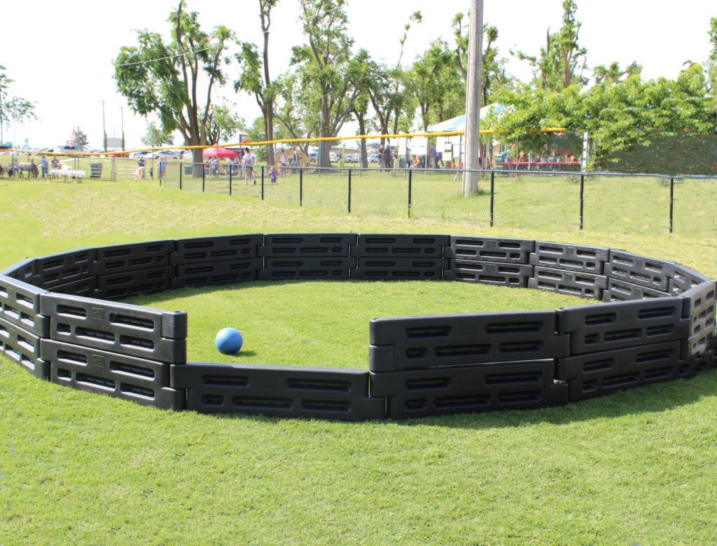 Photo of a large outdoor GaGa Ball Pit. Photo by 2by2 Industries.