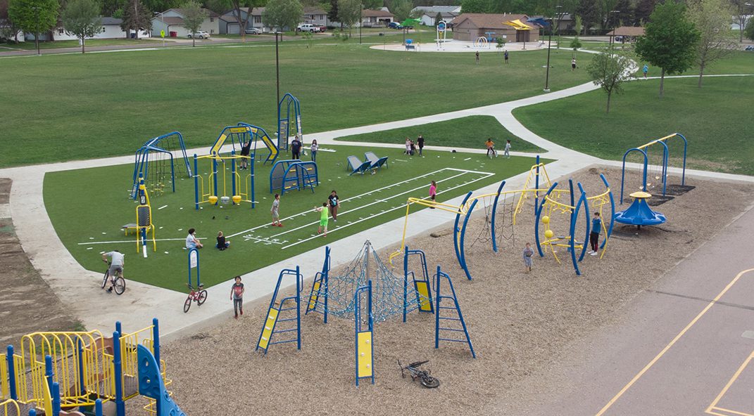 Aerial shot of a community playground in South Dakota.